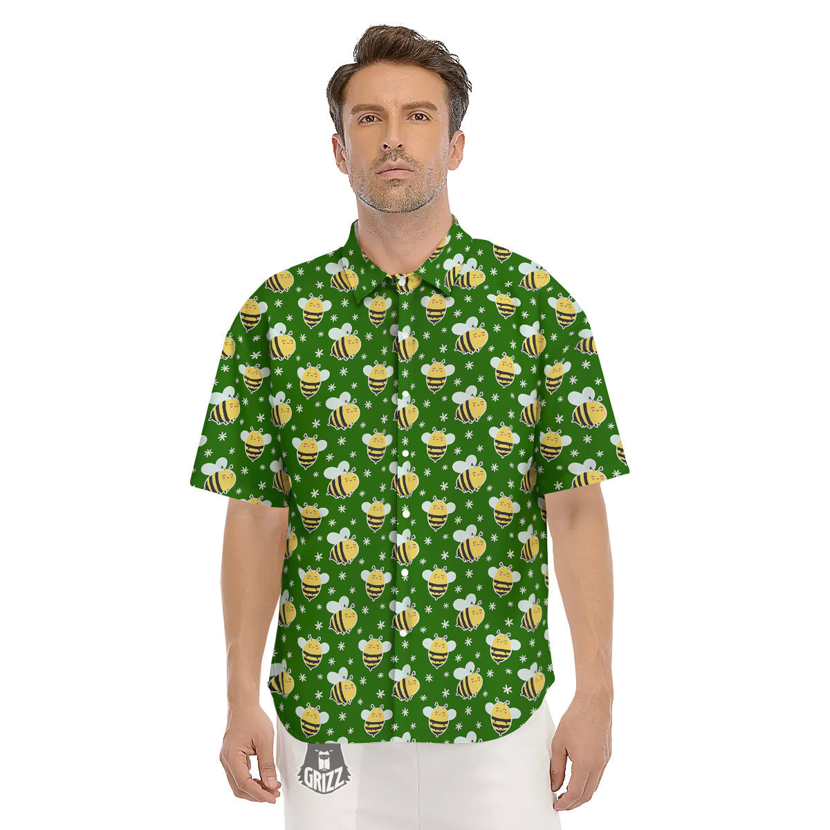 Bee Cute Honey Print Pattern Men's Short Sleeve Shirts-grizzshop