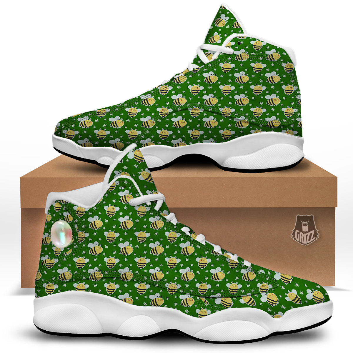 Bee Cute Honey Print Pattern White Basketball Shoes-grizzshop