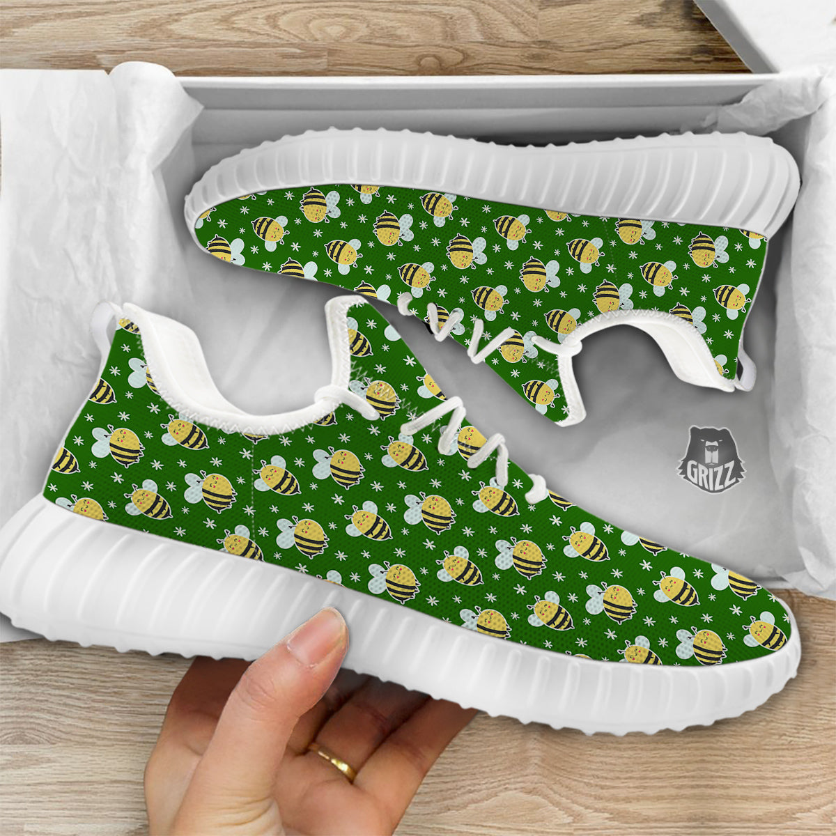 Bee Cute Honey Print Pattern White Walking Shoes-grizzshop