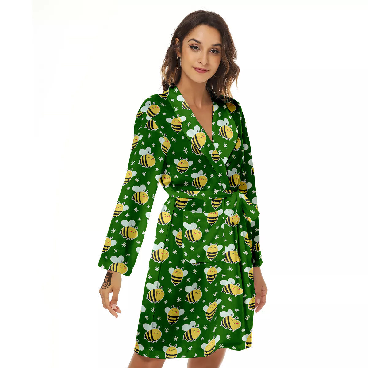 Bee Cute Honey Print Pattern Women's Robe-grizzshop