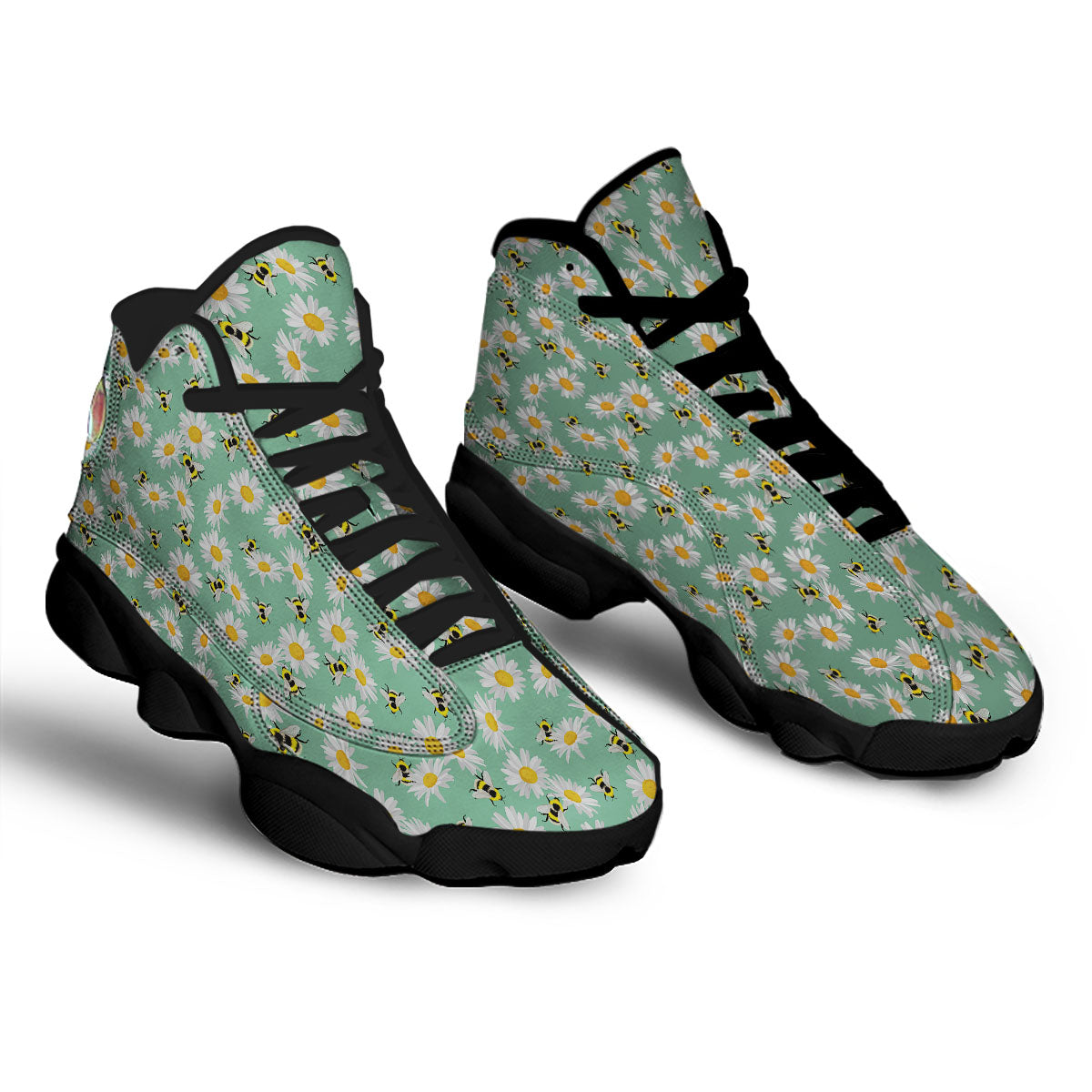 Bee Flower Print Pattern Black Basketball Shoes-grizzshop