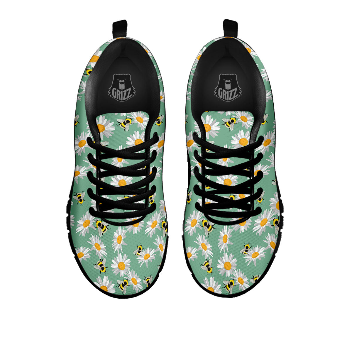 Bee Flower Print Pattern Black Sneaker-grizzshop