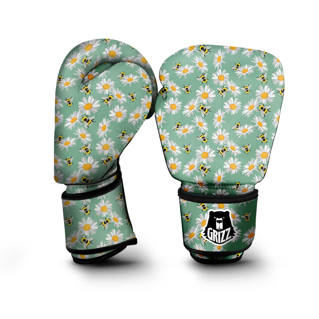 Bee Flower Print Pattern Boxing Gloves-grizzshop