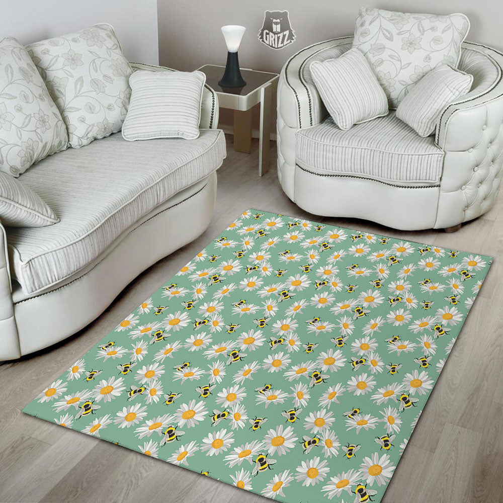 Bee Flower Print Pattern Floor Mat-grizzshop