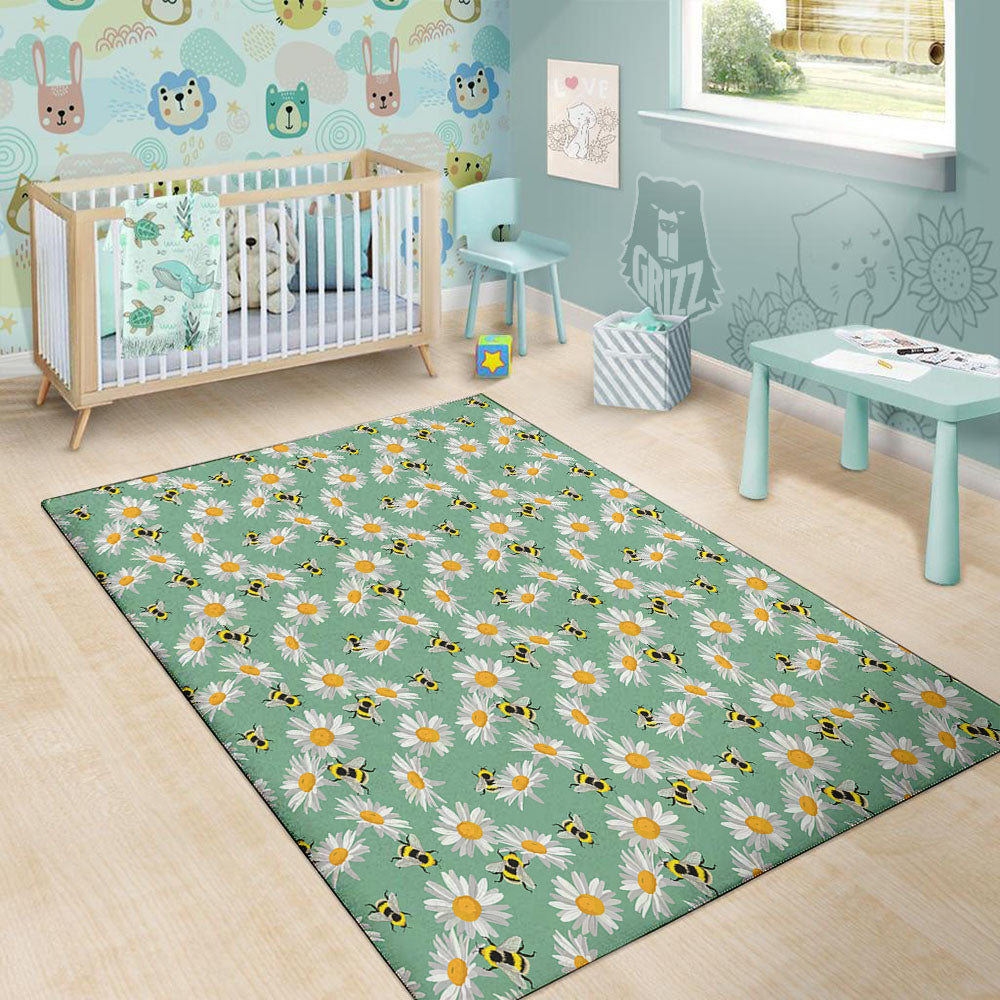 Bee Flower Print Pattern Floor Mat-grizzshop