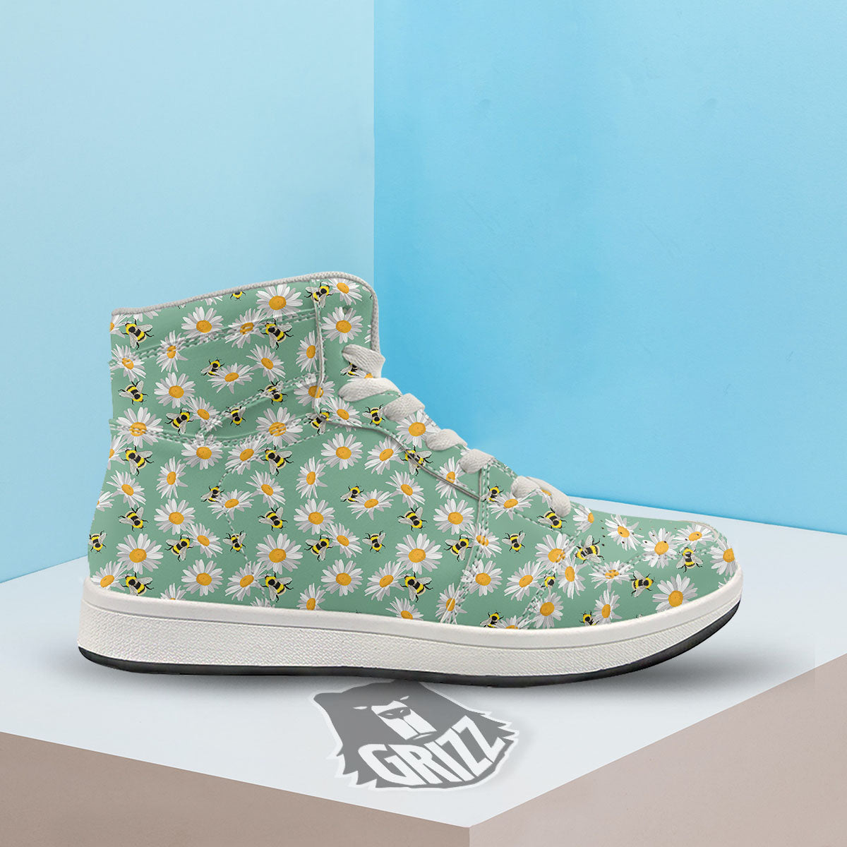 Bee Flower Print Pattern High Top Sneakers-grizzshop
