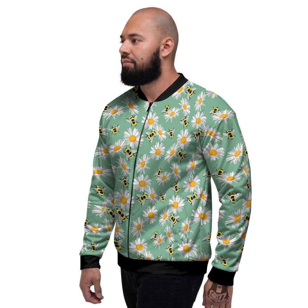 Bee Flower Print Pattern Men's Bomber Jacket-grizzshop