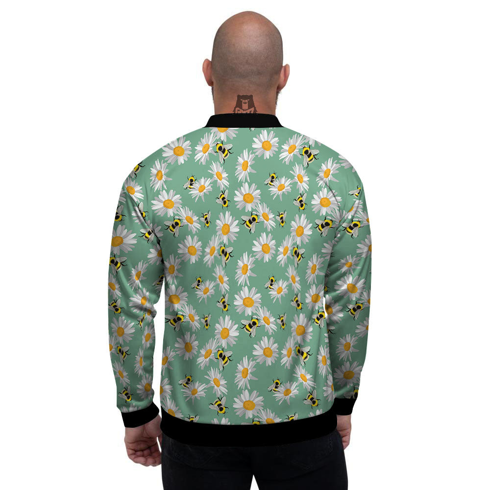 Bee Flower Print Pattern Men's Bomber Jacket-grizzshop