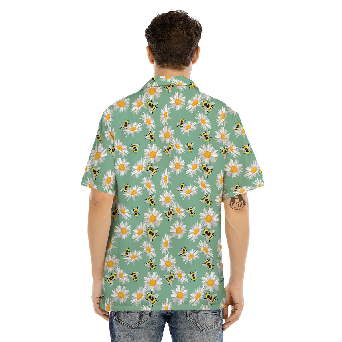 Bee Flower Print Pattern Men's Hawaiian Shirt-grizzshop
