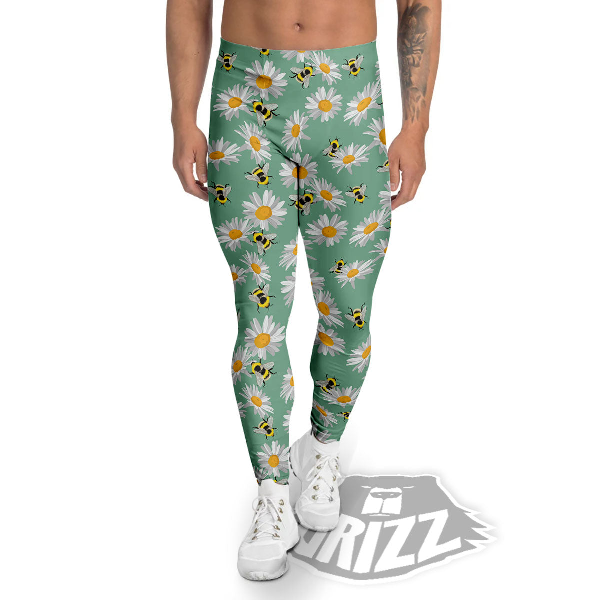 Bee Flower Print Pattern Men's Leggings-grizzshop