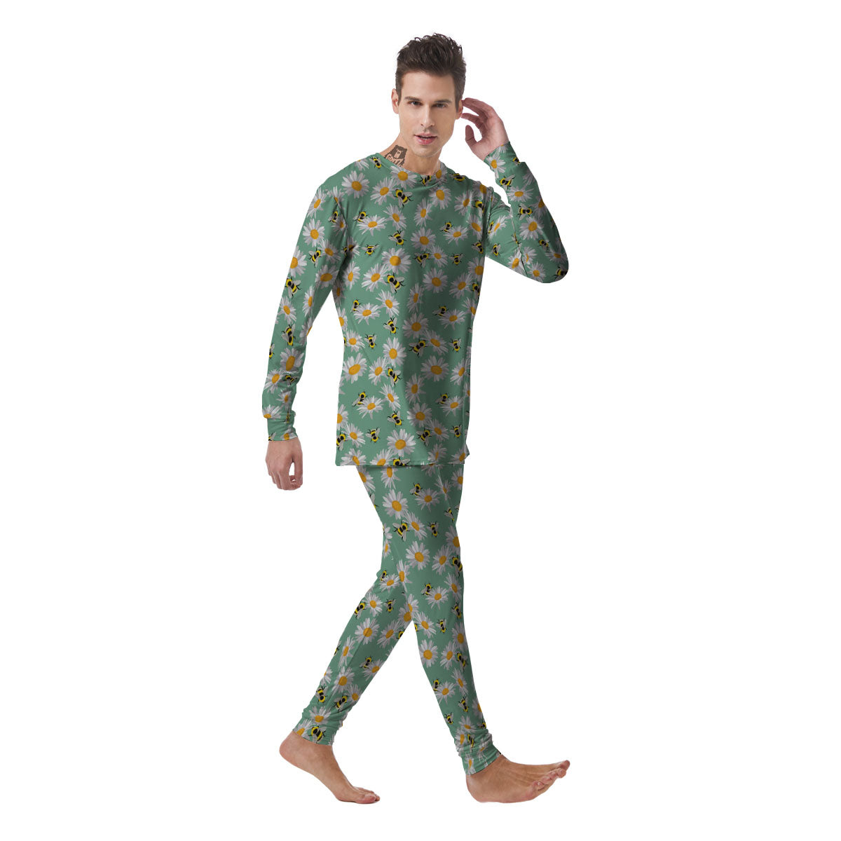 Bee Flower Print Pattern Men's Pajamas-grizzshop