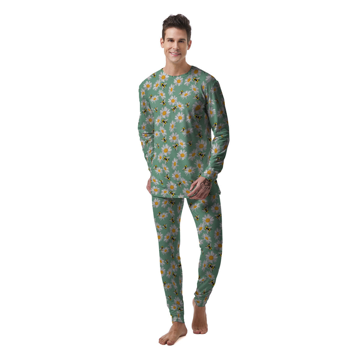 Bee Flower Print Pattern Men's Pajamas-grizzshop