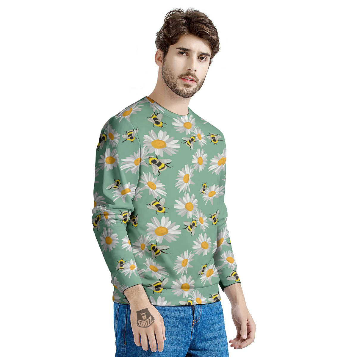 Bee Flower Print Pattern Men's Sweatshirt-grizzshop