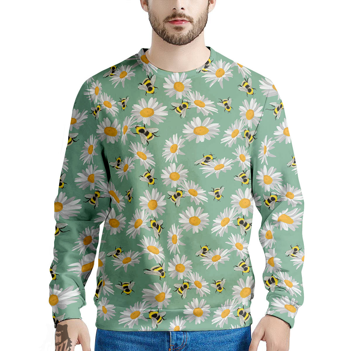 Bee Flower Print Pattern Men's Sweatshirt-grizzshop