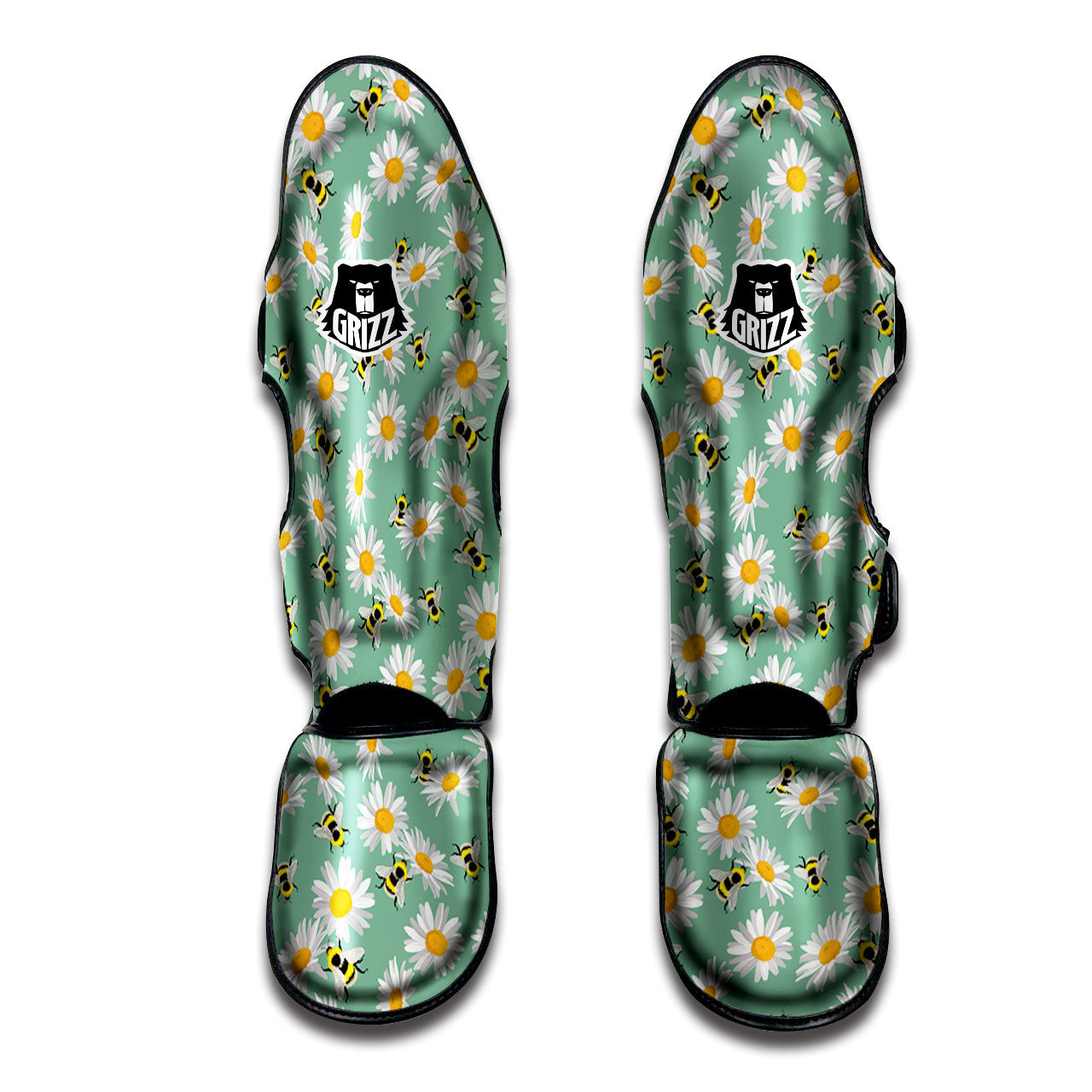 Bee Flower Print Pattern Muay Thai Shin Guards-grizzshop