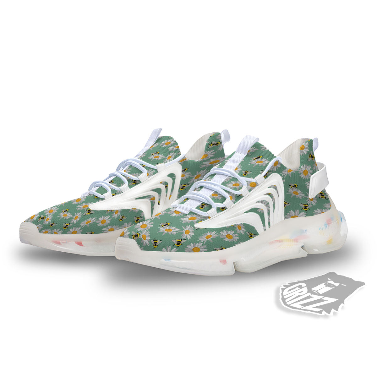 Bee Flower Print Pattern White Gym Shoes-grizzshop