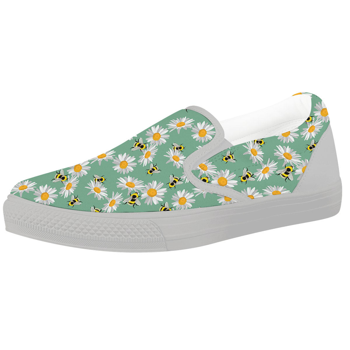 Bee Flower Print Pattern White Slip On Shoes-grizzshop