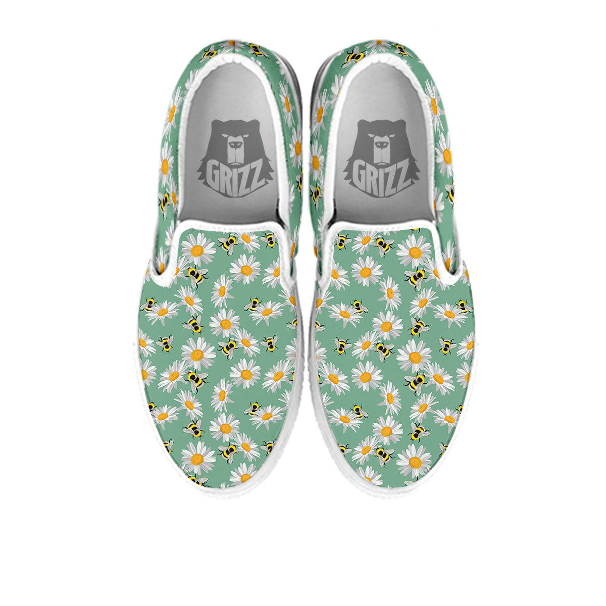Bee Flower Print Pattern White Slip On Shoes-grizzshop