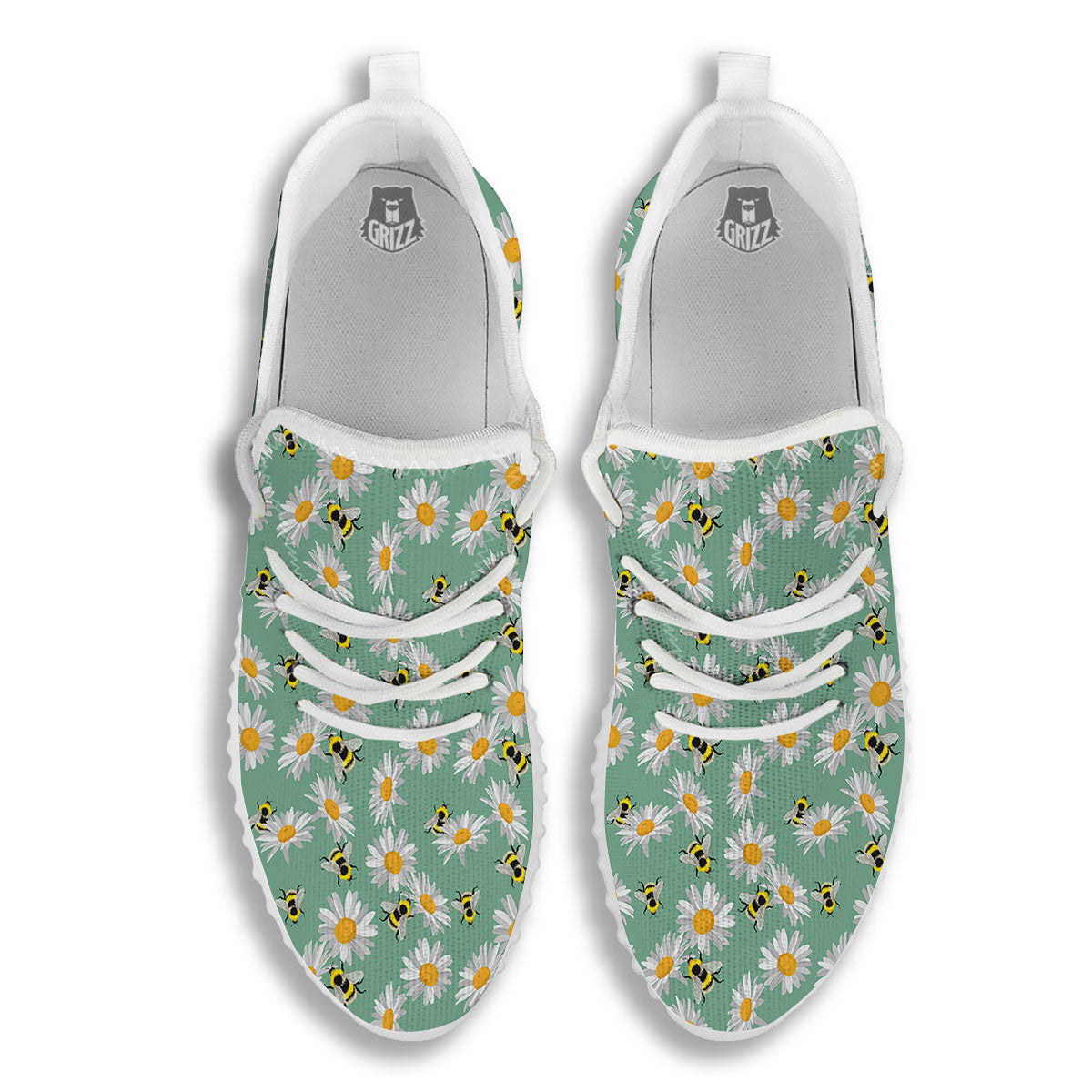 Bee Flower Print Pattern White Walking Shoes-grizzshop