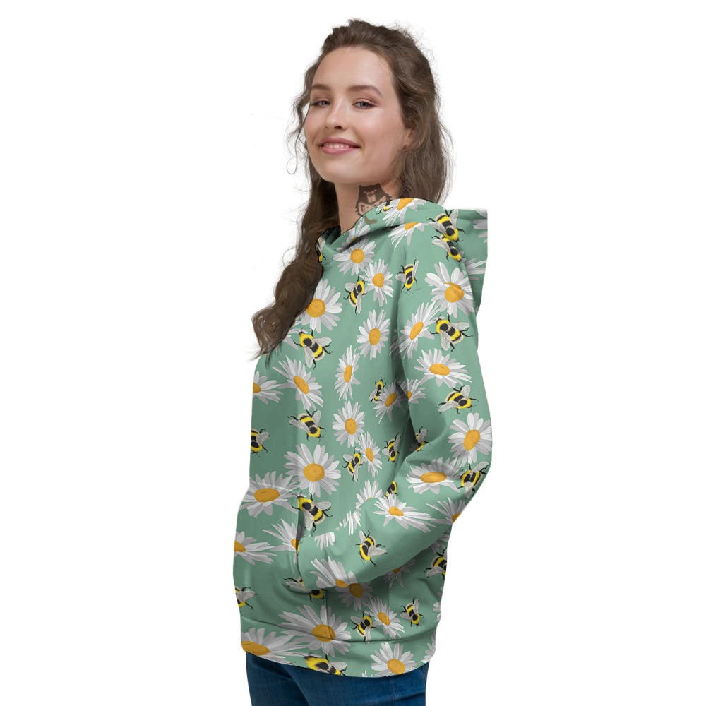 Bee Flower Print Pattern Women's Hoodie-grizzshop