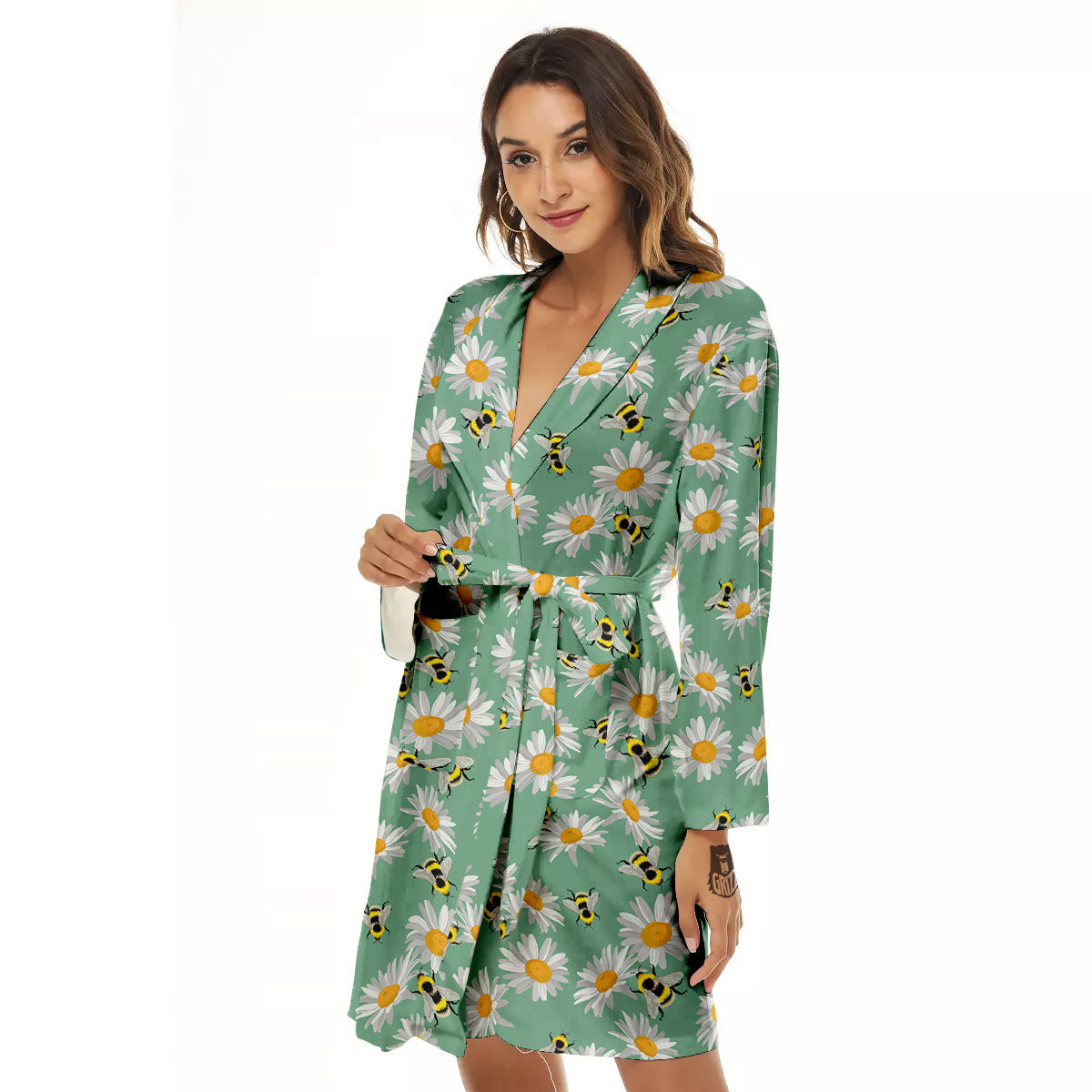 Bee Flower Print Pattern Women's Robe-grizzshop