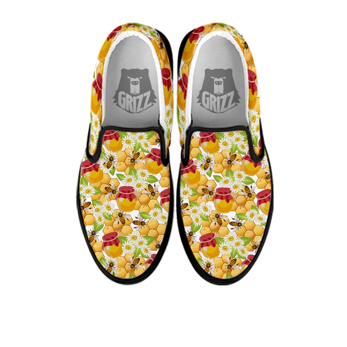Bee Hive Sweet Honey Print Pattern Black Slip On Shoes-grizzshop
