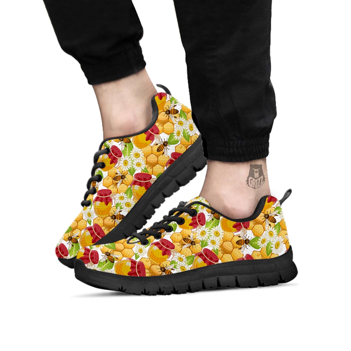 Bee Hive Sweet Honey Print Pattern Black Sneaker-grizzshop