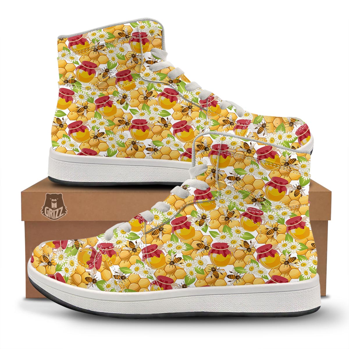 Bee Hive Sweet Honey Print Pattern High Top Sneakers-grizzshop