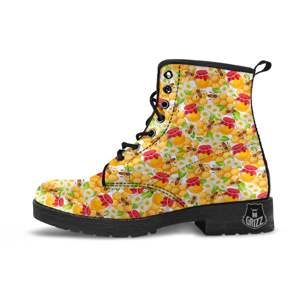 Bee Hive Sweet Honey Print Pattern Leather Boots-grizzshop