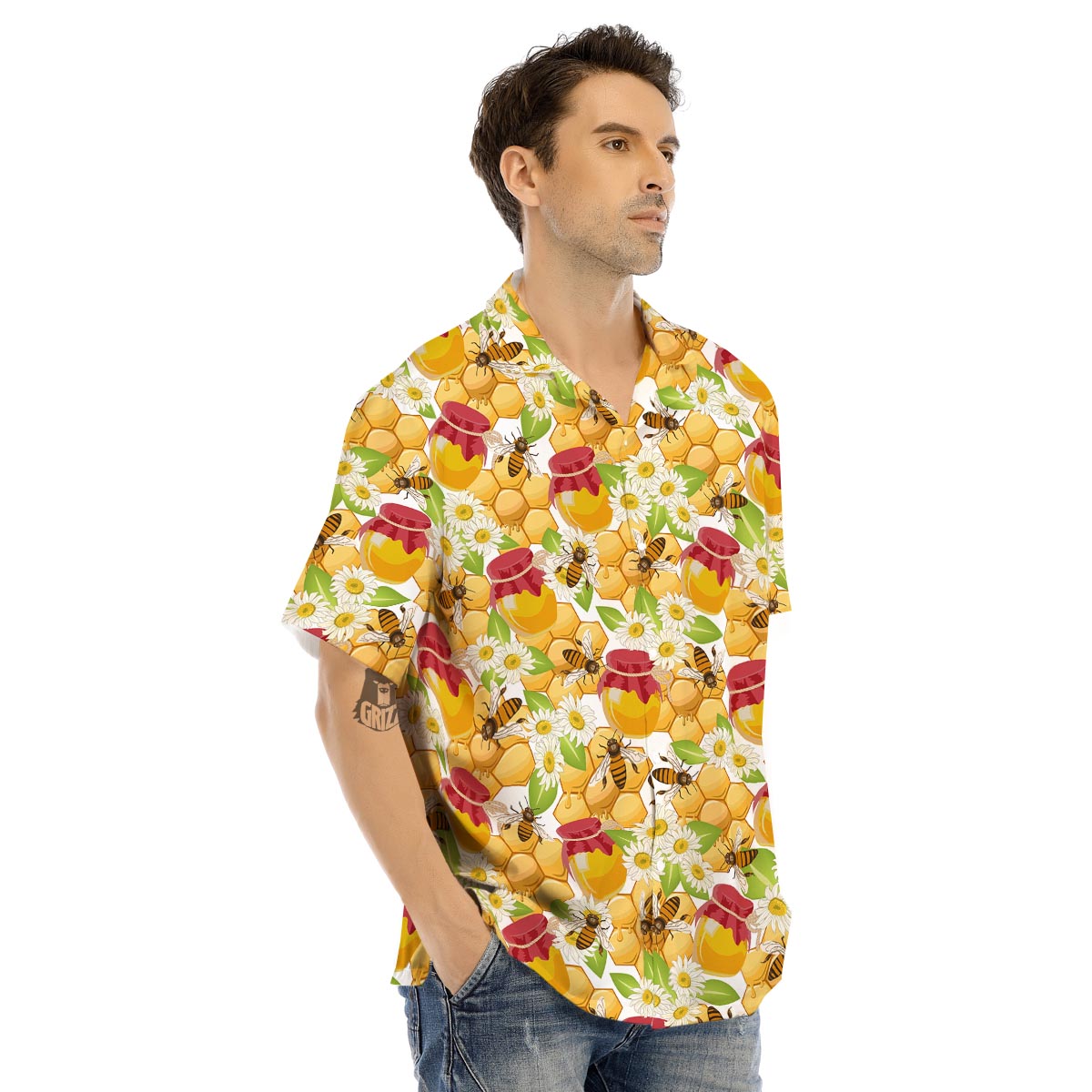 Bee Hive Sweet Honey Print Pattern Men's Hawaiian Shirt-grizzshop
