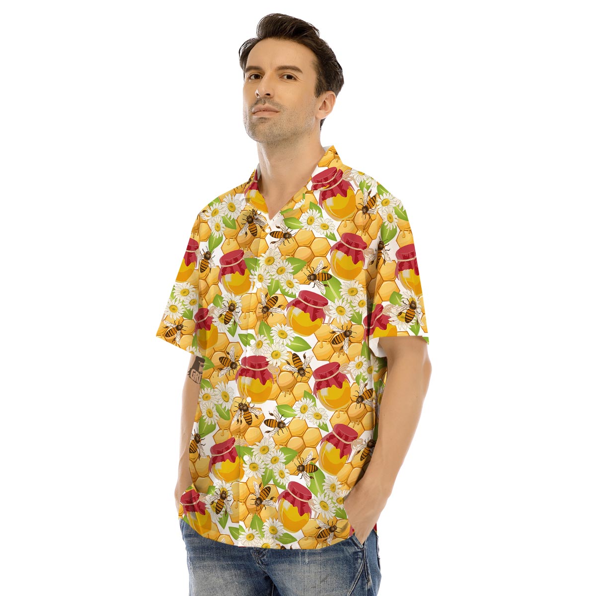 Bee Hive Sweet Honey Print Pattern Men's Hawaiian Shirt-grizzshop