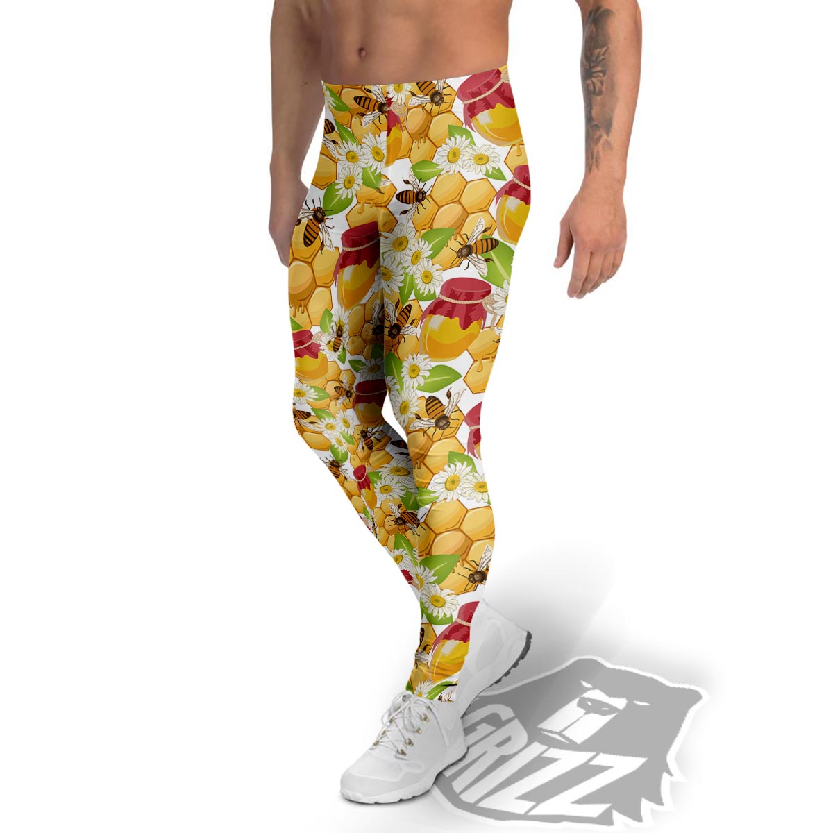 Bee Hive Sweet Honey Print Pattern Men's Leggings-grizzshop