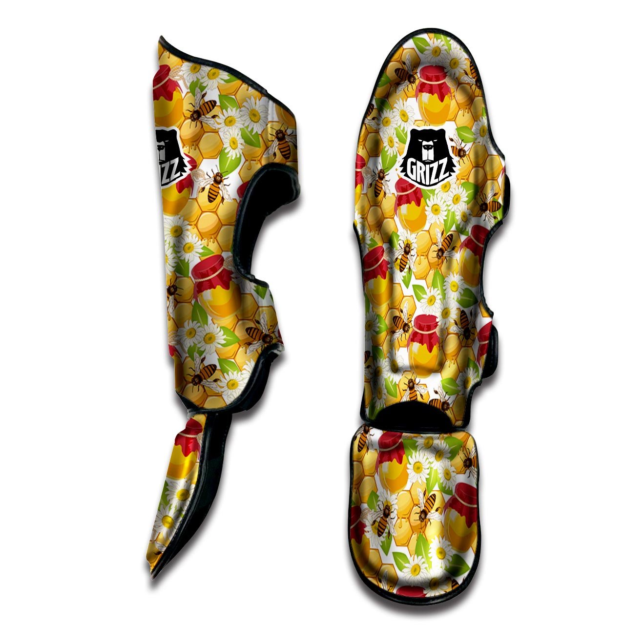 Bee Hive Sweet Honey Print Pattern Muay Thai Shin Guards-grizzshop