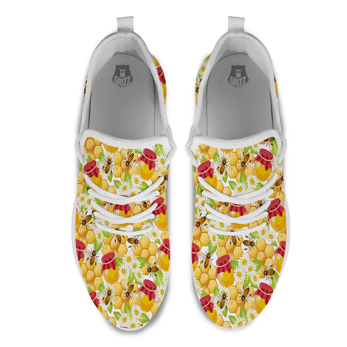 Bee Hive Sweet Honey Print Pattern White Athletic Shoes-grizzshop