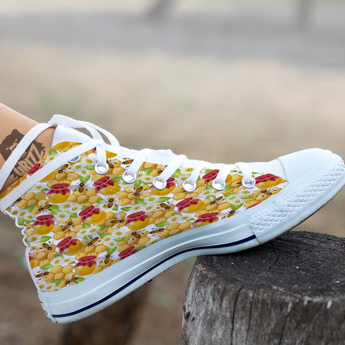 Bee Hive Sweet Honey Print Pattern White High Top Shoes-grizzshop