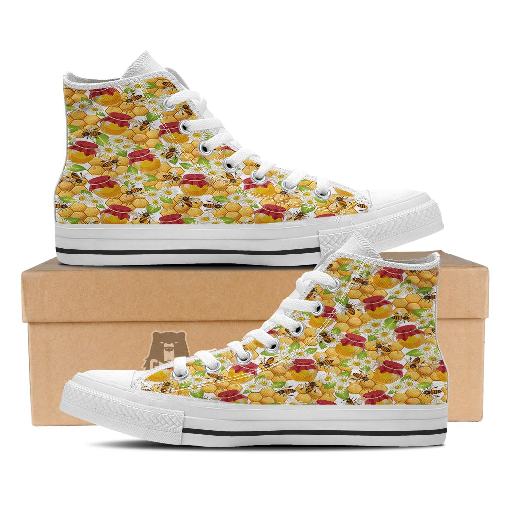 Bee Hive Sweet Honey Print Pattern White High Top Shoes-grizzshop