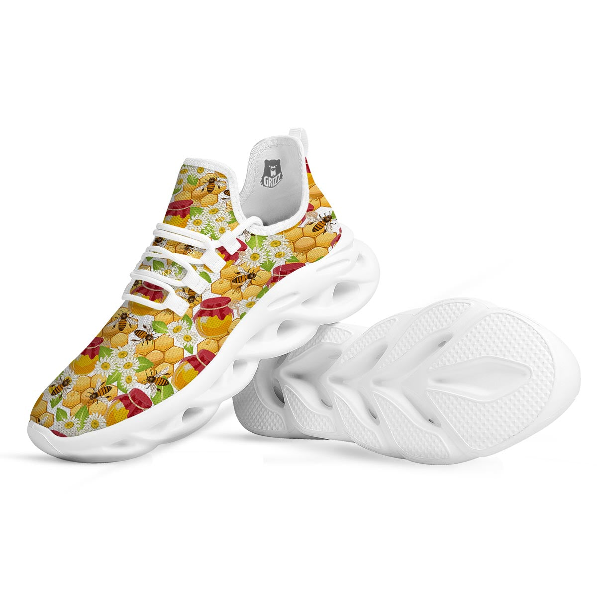 Bee Hive Sweet Honey Print Pattern White Running Shoes-grizzshop