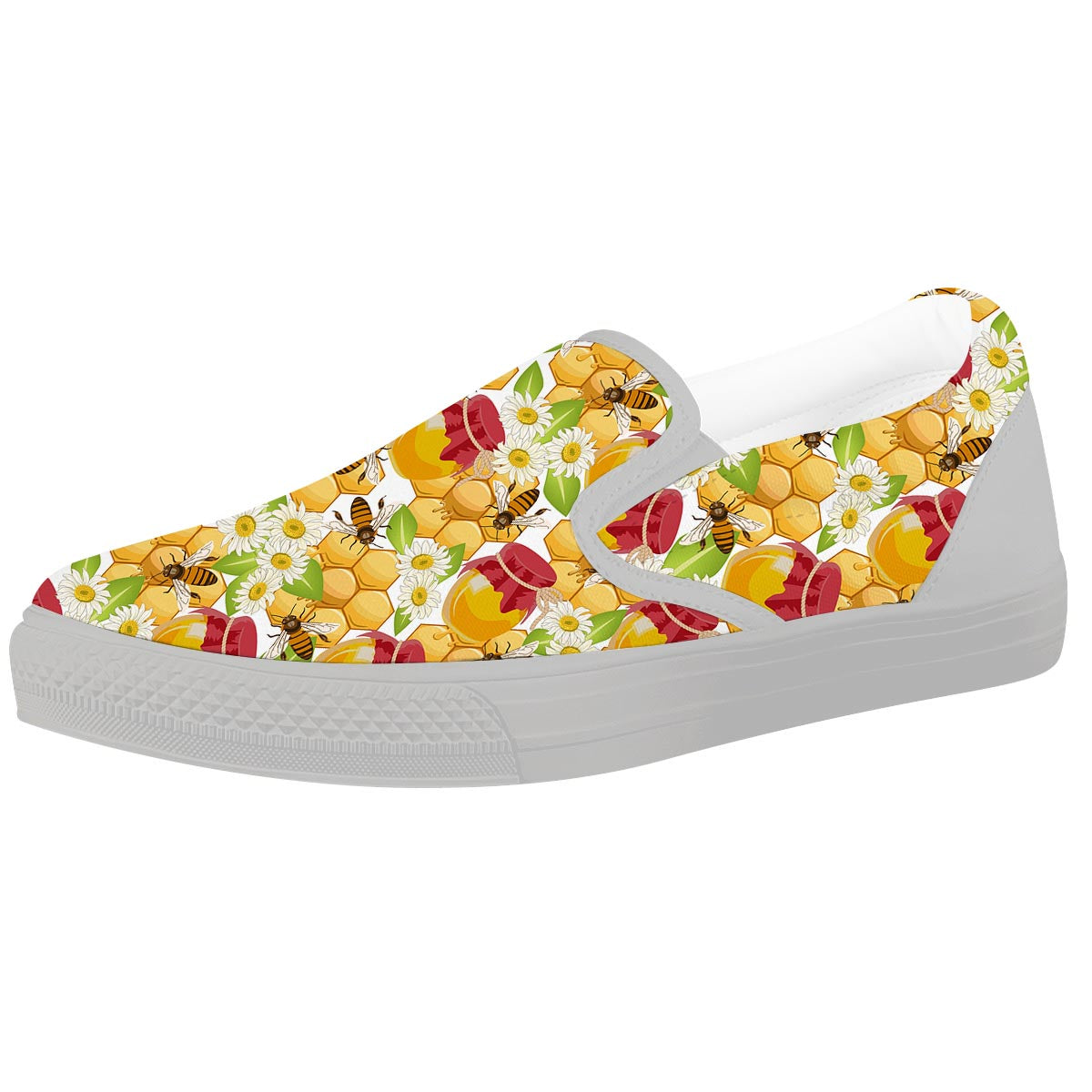 Bee Hive Sweet Honey Print Pattern White Slip On Shoes-grizzshop