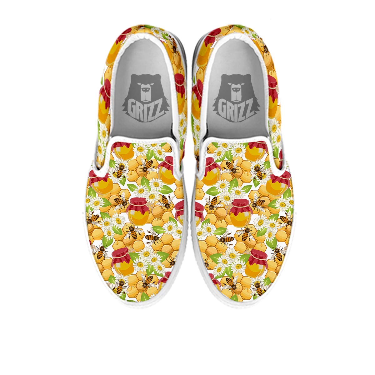 Bee Hive Sweet Honey Print Pattern White Slip On Shoes-grizzshop
