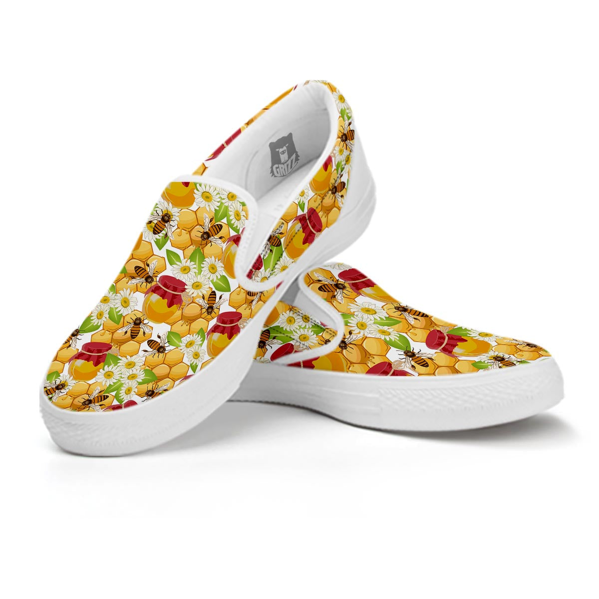 Bee Hive Sweet Honey Print Pattern White Slip On Shoes-grizzshop