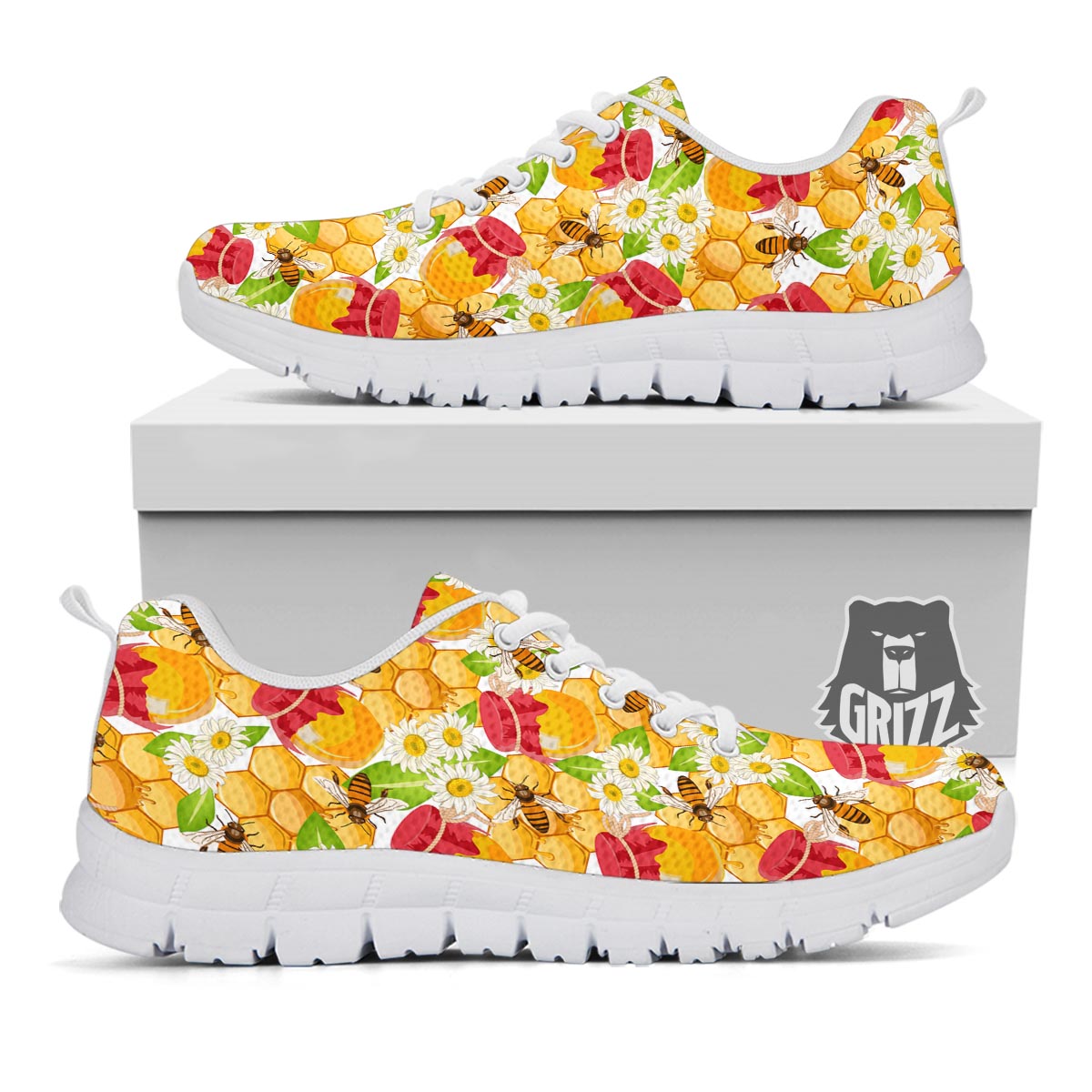 Bee Hive Sweet Honey Print Pattern White Sneaker-grizzshop