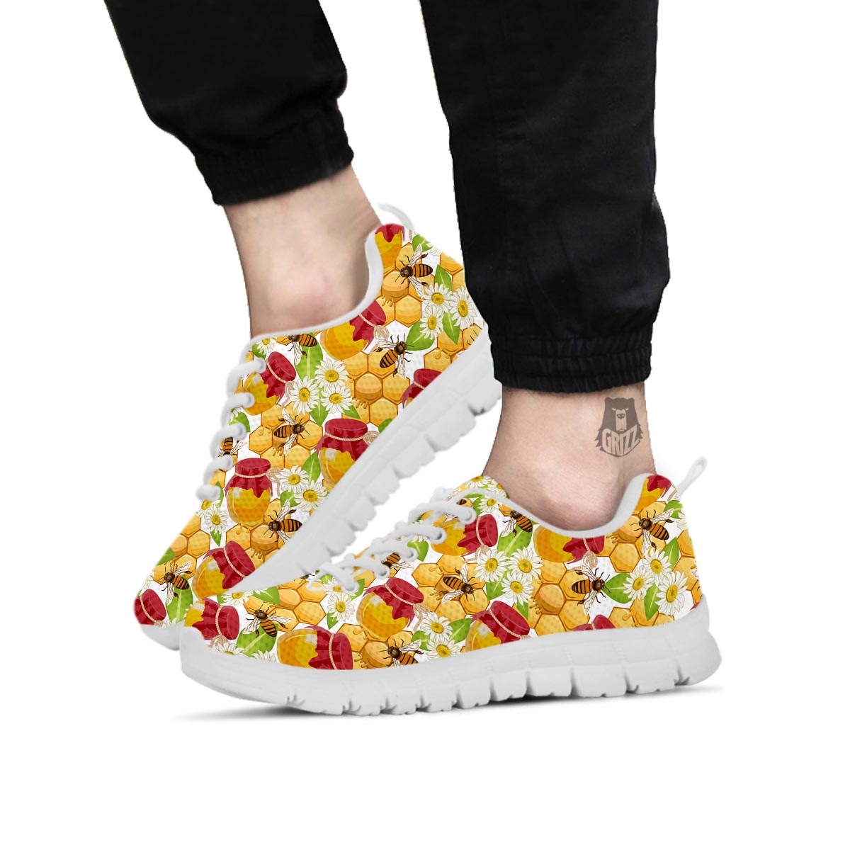 Bee Hive Sweet Honey Print Pattern White Sneaker-grizzshop