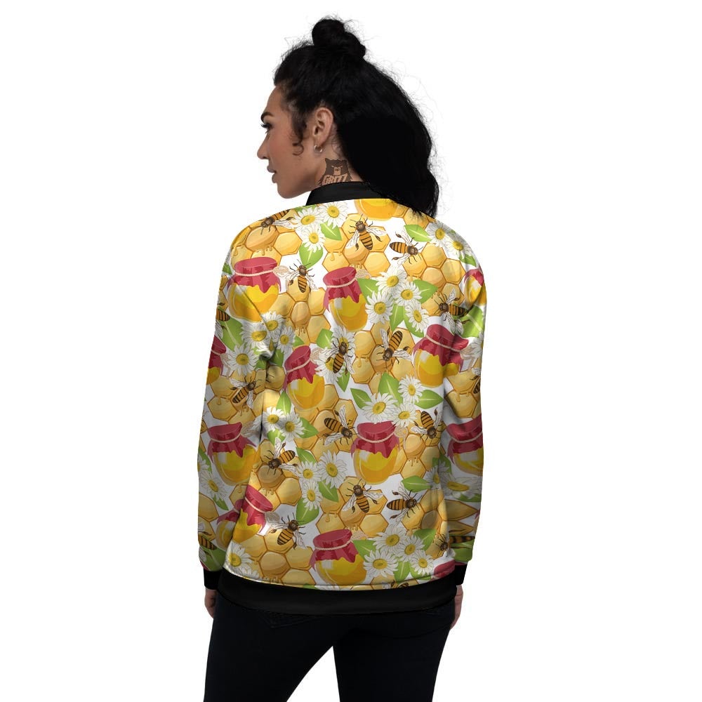 Bee Hive Sweet Honey Print Pattern Women's Bomber Jacket-grizzshop