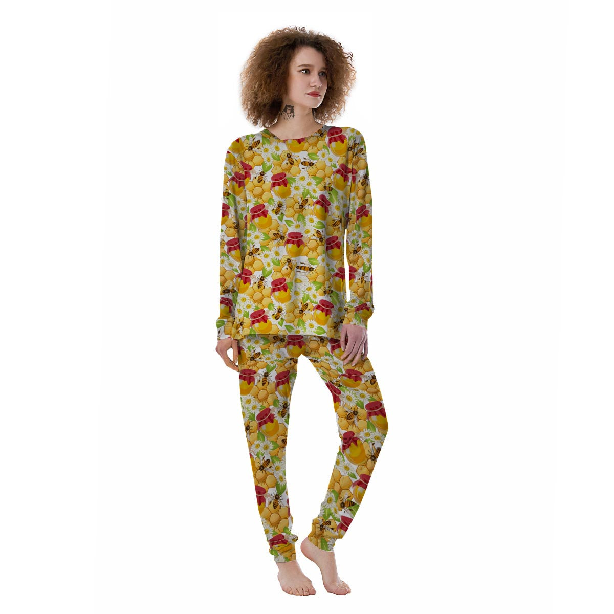 Bee Hive Sweet Honey Print Pattern Women's Pajamas-grizzshop