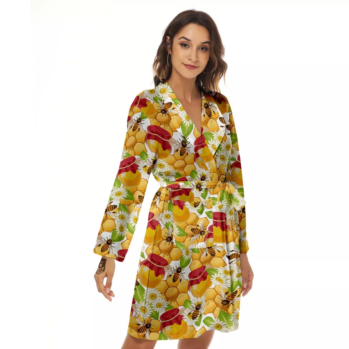 Bee Hive Sweet Honey Print Pattern Women's Robe-grizzshop