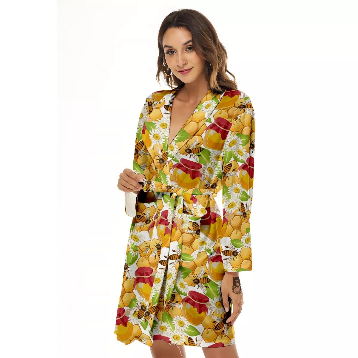 Bee Hive Sweet Honey Print Pattern Women's Robe-grizzshop
