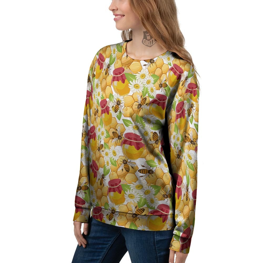 Bee Hive Sweet Honey Print Pattern Women's Sweatshirt-grizzshop