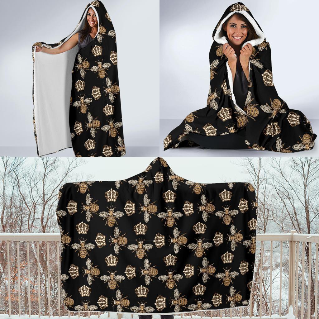 Bee Honey Gifts Pattern Print Hooded Blanket-grizzshop