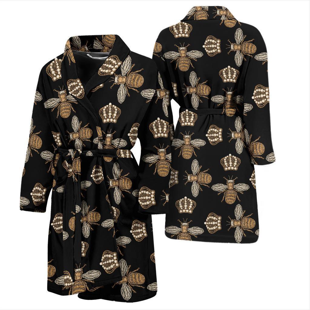 Bee Honey Gifts Pattern Print Men Long Robe-grizzshop