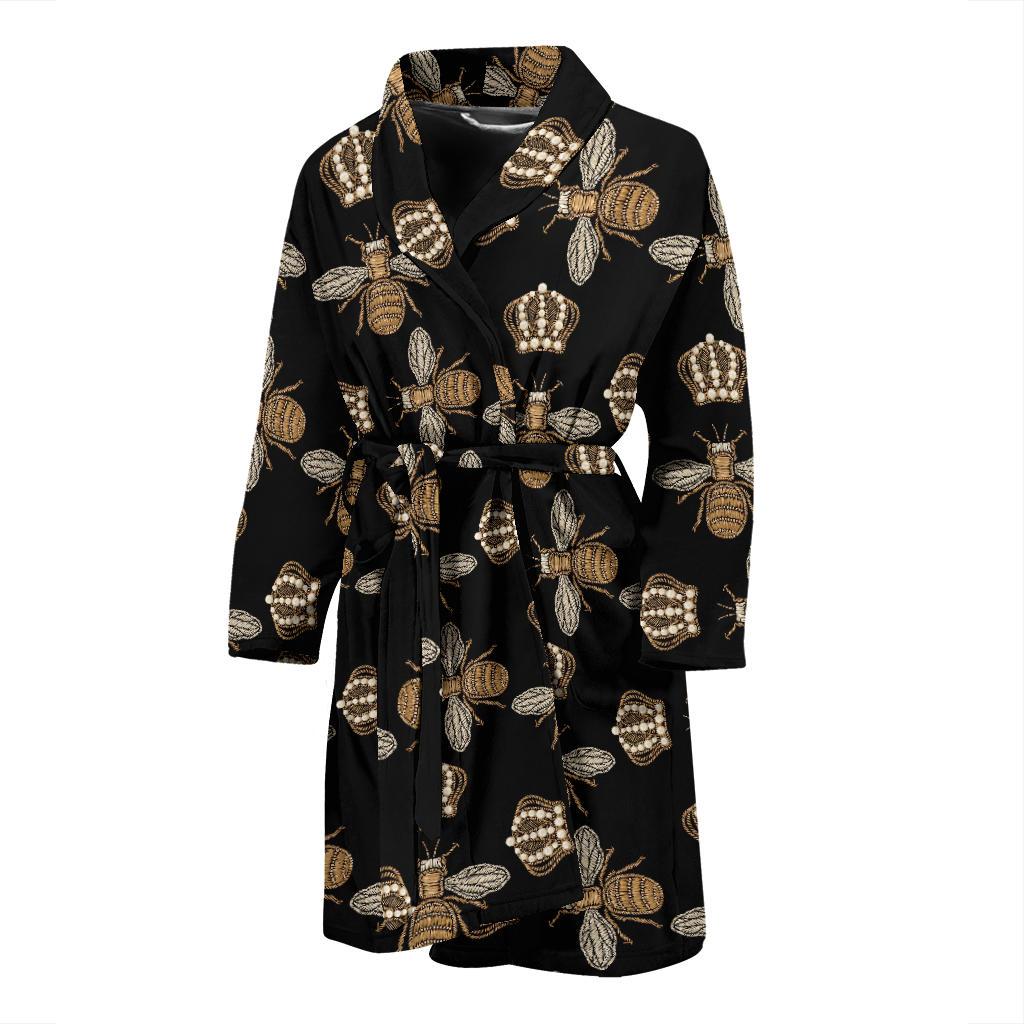 Bee Honey Gifts Pattern Print Men Long Robe-grizzshop